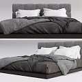 Modern Double Bed With Gray Upholstered Headboard White Pillows And Gray Bedding 3d model