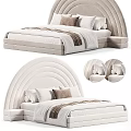 Modern Upholstered Double Bed With Arched Headboard And Soft Pillows Blanket
