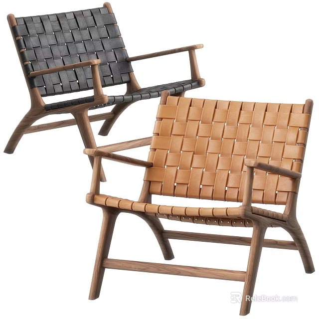 Modern Woven Leisure Chairs In Black And Brown With Wooden Frame Design 3d model 