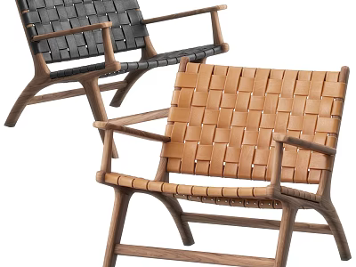 Modern Woven Leisure Chairs In Black And Brown With Wooden Frame Design 3d model
