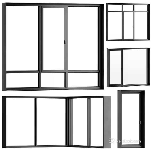 Modern Casement Windows With Various Designs And Black Frame Styles 3d model
