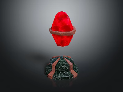 Elegant Decorative Ornament Set With Red Gemstone Top And Green Marble Patterned Base 3d model