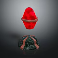 Elegant Decorative Ornament Set With Red Gemstone Top And Green Marble Patterned Base