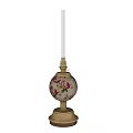 Vintage Floral Pattern Candle Holders With Lit Candles And Metal Bases On Black Background