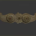 Golden Ornament Decorative Set with Intricate Floral Patterns and Red Gemstone Accents