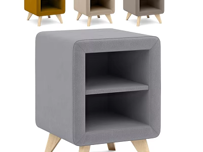 Modern Gray Yellow and Beige Chest of Drawers with Open Shelf and Wooden Legs 3d model