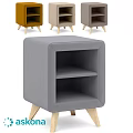 Modern Gray Yellow and Beige Chest of Drawers with Open Shelf and Wooden Legs