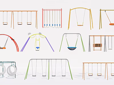 Colorful Playground Swings Featuring Various Designs And Seats For Kids Outdoor Play 3d model