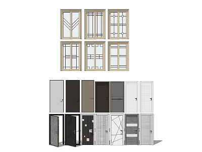 Various Interior Hinged Doors With Different Panel Styles And Color Variations 3d model