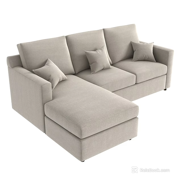 Light Gray Modern Sectional Sofa With Three Decorative Pillows And Chaise 3d model