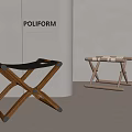 Poliform Modern Stools With Wooden Frame Leather And Woven Seat Design