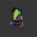 Mystical 3D Character With Blue Hooded Cloak Long Beak Mask Purple Orb And Golden Staff