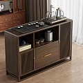 New Chinese Style Walnut Wood Sideboard Cabinet With Grille Doors Drawers And Tea Set