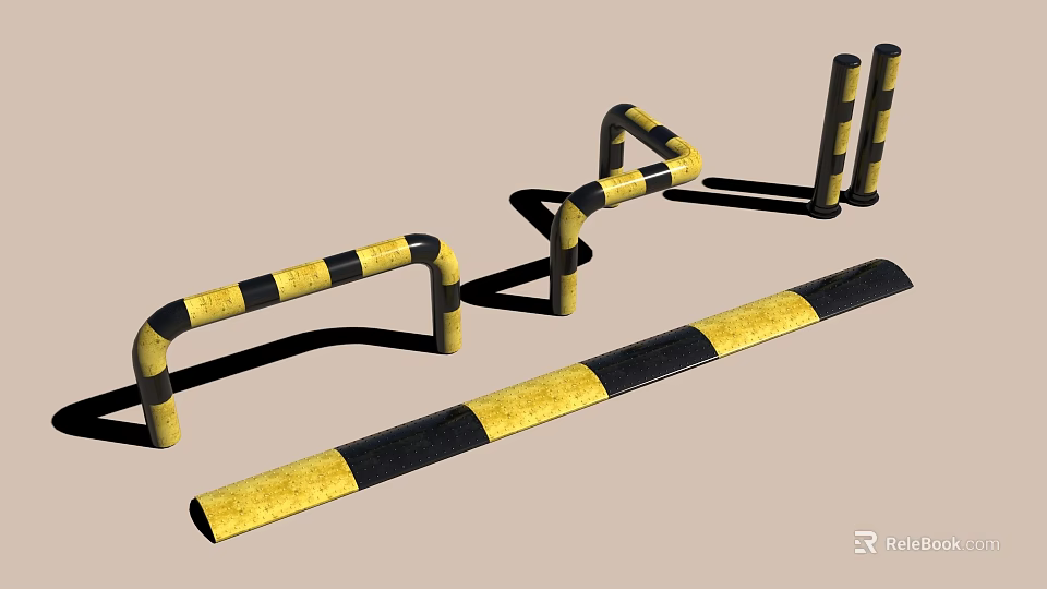 Yellow Black Striped Safety Barriers With U Shaped And Straight Structures 3d model 