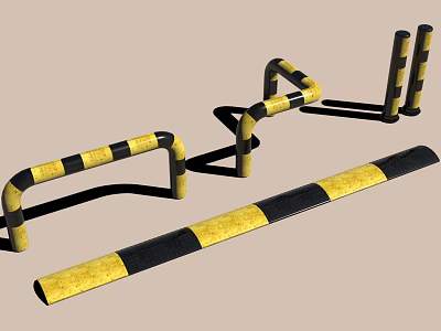 Yellow Black Striped Safety Barriers With U Shaped And Straight Structures 3d model