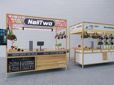Modern Commercial Retail Booth Equipment With Signage Menu Board And Display Screens 3d model