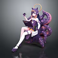3D Model Game and Movie Character with Purple Hair Halo Tentacles White Wings and Tablet