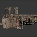Tribal Rustic Wooden Structure With Rock Base Thatched Roof Red Doors And Fence
