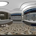 Modern Pharmacy Interior Design With Dispensing Windows Medicine Shelves And Blue Stools