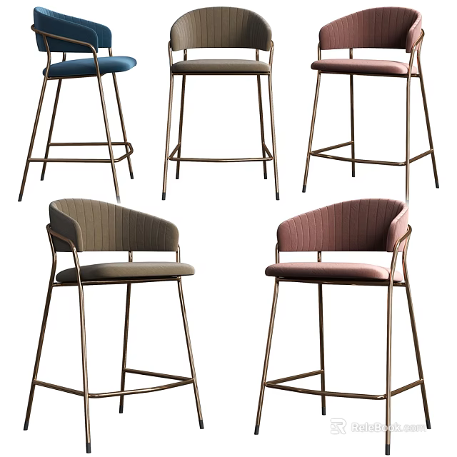 Stylish Modern Bar Stools With Metal Frame And Different Colored Seats 3d model