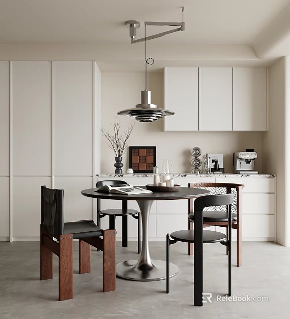 Modern Restaurant Open Kitchen Interior Design With Island Counter And Appliances 3d model 