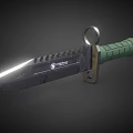 Tactical Combat Knife With Serrated Blade Green Textured Handle Lanyard Ring And Silver Reflective Edge