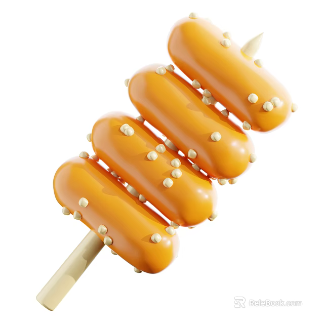 Sweet Orange Skewered Candies With Small White Bead Toppings On Wooden Stick 3d model 