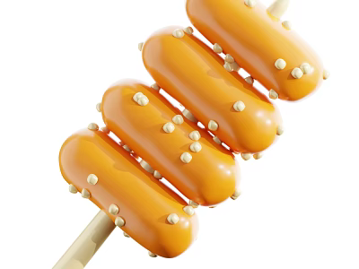 Sweet Orange Skewered Candies With Small White Bead Toppings On Wooden Stick 3d model