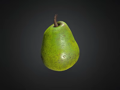 Fresh Green Pear With Brown Stem And Speckled Surface On Dark Background 3d model