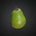 Fresh Green Pear With Brown Stem And Speckled Surface On Dark Background