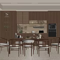 Modern Wooden Dining Room With Dining Table Chairs And Cabinets 3d model
