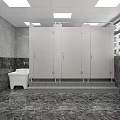 Public Toilet Interior With Multiple Stalls Sink Gray Marble Walls And Tiled Floor