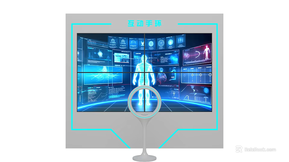 Technology Exhibition Hall Interactive Smart Mirror With Digital Interface Displaying Human Body Data and Charts 3d model 