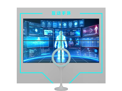 Technology Exhibition Hall Interactive Smart Mirror With Digital Interface Displaying Human Body Data and Charts 3d model