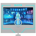 Technology Exhibition Hall Interactive Smart Mirror With Digital Interface Displaying Human Body Data and Charts