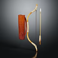Vintage Traditional Handcrafted Wooden Hunting Bow with Arrows and Brown Leather Quiver