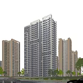 Modern High Rise Residential Buildings With Green Trees And Blue Sky Background