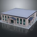 Modern School Building Featuring Gray Roof Large Glass Windows and Paved Entrance Porch