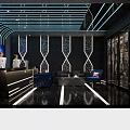 Modern KTV Interior Design With Neon Lights Reception Desk And Comfortable Sofa Seating 3d model