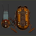 Rusty Orange Mechanical Device with Antennas and Support Legs in Vintage Industrial Style