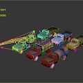 Various Types of Colored Construction Trucks Including Crane Dump And Tanker Models