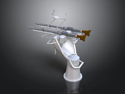 Dual Barrel Naval Weapon System With Aiming Device On Pedestal Mount 3d model