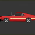 Red Classic Two Door Sports Car With Black Hood Yellow Stripe On Reflective Surface
