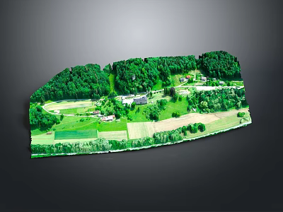 Detailed 3D Terrain Model With Green Forest Fields Roads And Buildings Scenic View 3d model