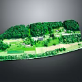 Detailed 3D Terrain Model With Green Forest Fields Roads And Buildings Scenic View