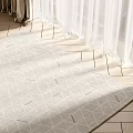 Square Light Grey Rug With Geometric Pattern On Wooden Floor And White Curtains