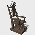 Antique Wooden Electric Chair Structure Featuring Metal Components And Intricate Details