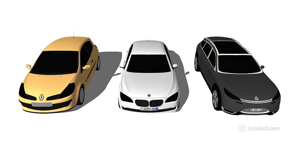 Assorted Colored Cars Collection Featuring Gold Sedan White Coupe And Black SUV 3d model 