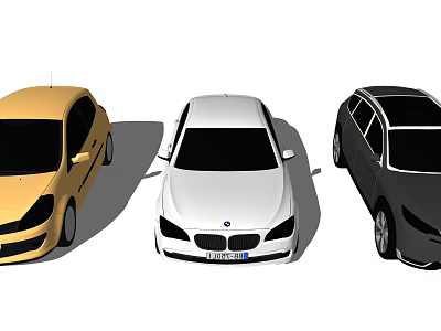 Assorted Colored Cars Collection Featuring Gold Sedan White Coupe And Black SUV 3d model