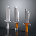Three Pixel Style Swords Featuring Different Colored Hilts White Gray Blades on Gradient Reflective Background 3d model